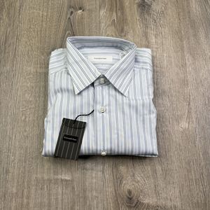 NWT Emenegildo ZEGNA Men's Cotton Blue Long Sleeve Shirt Size 39 15.5 Comfort